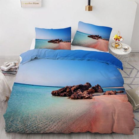 Bettwäsche-Set 135x200 cm 4-teilig Mikrofaser Strand Motiv mit Reißverschluss