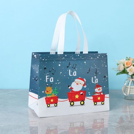Sac Cadeau De Noël - Tissu Non Tissé Enduit - Pliable Et Réutilisable - 32 5 X 25 X 17 Cm - Lot De 5 (1/5)