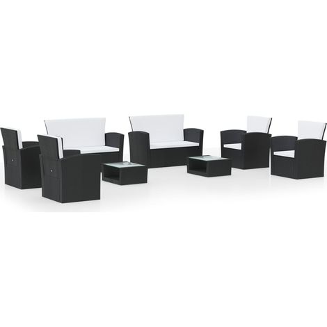 Mobili da giardino mobili da esterno Set di mobili da 8 pezzi con cuscini in resina intrecciata nera 020017732