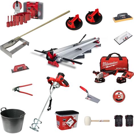 Rubi – Pack de 10 outils professionnels pour carrelage – Coupe-carreaux 180 cm – Ventouses 140 kg – Malaxeur 1200W – Truelle et accessoires (1/5)
