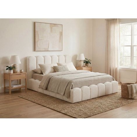 Lit coffre en tissu bouclette beige 140x190 cm RITA