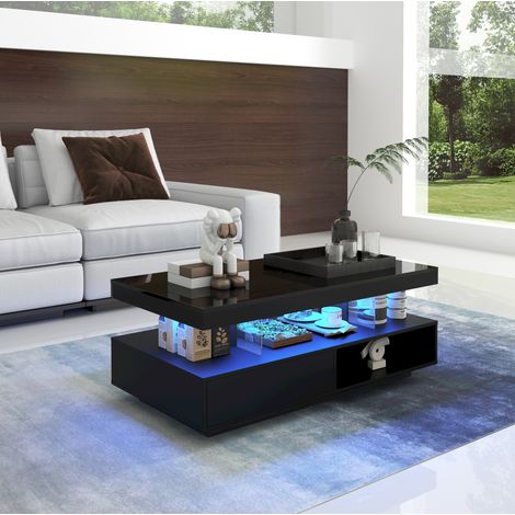 Tavolino nero 95 x 50 x 42,5 cm con 4 lastre di vetro, 2 cassetti e 2 vani aperti DESVIAE (1/5)