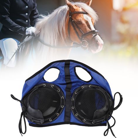 Máscara protectora contra el viento y el polvo para caballos de carreras, fabricada en metal y cuero – modelo ajustable con tejido de malla elástica en el borde inferior – máscara de distracción para (1/5)