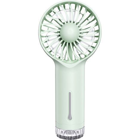 Dieser tragbare Mini-Ventilator verfügt über eine Sprühfunktion, ist wiederaufladbar, hat eine lange Akkulaufzeit und ist grün. (1/5)
