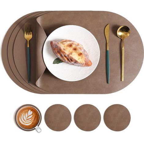 Sets de table ovales résistants à la chaleur le set comprend quatre sets de table lavables (45 x 30 cm) et quatre dessous de verre ronds (10 cm) pour la cuisine et la salle à manger (1/5)