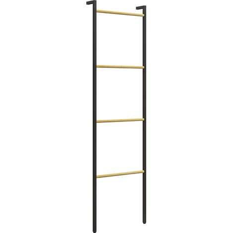 Escalera para toallas de 49 x 167,5 cm, toallero de 4 barras, ahorra espacio para toallas de baño, ropa, mantas, periódicos, acero, negro. (1/5)