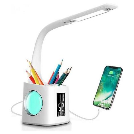 YIDOMDE Lampe de bureau LED Eye-Caring Lampe de Table D'šŠtude Port de charge USB Lumiššre de L'atmosphššre Nocturne avec Porte Stylo/šŠcran Heure/Calendrier (1/5)