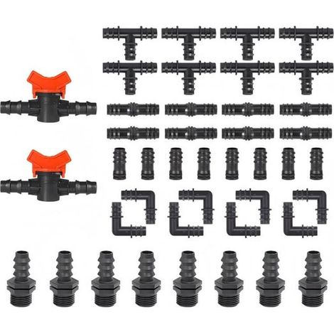 Un conjunto de 42 accesorios de riego para tuberías de 16 mm, que incluye conectores de tubería, accesorios para sistemas de riego y válvulas de compuerta para sistemas de riego. (1/5)