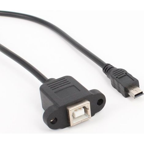 Mini-5P-auf-USB-2.0B-Druckeradapter (weiblich) mit Buchse und Ringkabelschuh. Das Kabel verfügt über eine Überwurfmutter zur Montage bis zu 0,5 Meter Länge. (1/5)