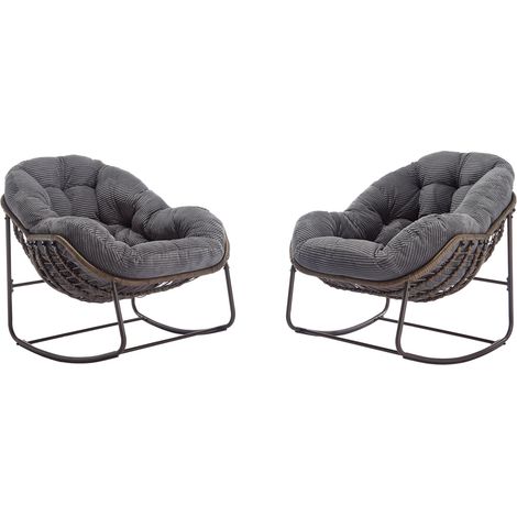 Sedia a dondolo da esterno in polyrattan con cuscino imbottito 78x106x90 cm grigia MODENUIT (1/5)