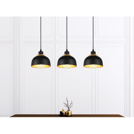 LED Pendelleuchte Metall Schwarz Gold mit Drahtgeflecht, Breite 68cm (1/5)