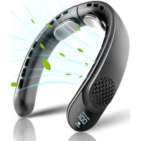 Ecleanfy - Ventilateur de cou portable 4 turbos, ventilateur personnel rechargeable 4000 mAh, affichage LED, 3 vitesses réglables,Noir