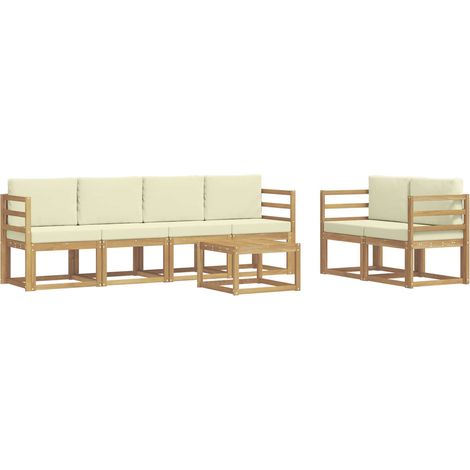 Outdoor-Sofagarnitur mit Kissen 7 pcs Weiß und Creme vidaXL
