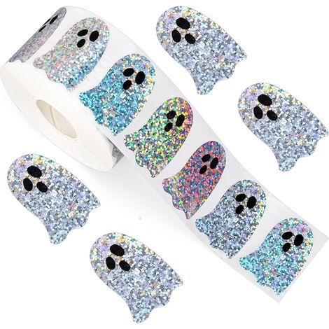 5 rouleaux d'autocollants fantômes d'Halloween (3 cm) - Autocollants pour ambiance de fête d'Halloween, étiquettes d'emballage (1/5)