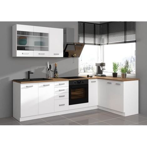 Atlas – Cuisine complète d'angle 270x150cm – 8 éléments réversibles – Décor blanc – Meubles sous évier et four inclus (1/8)