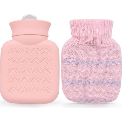 Bouteille d'eau chaude de 320 ml avec housse tricotée - housse amovible - mini-bouteille d'eau chaude - petite bouteille d'eau chaude étanche (1/5)