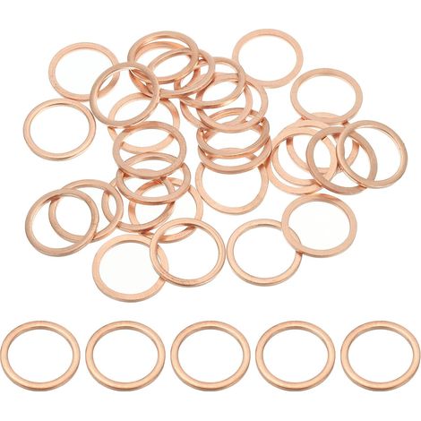 Joint Cuivre M16, 30 Pièces 16mm ID 20mm OD 1.5mm D'Épaisseur Rondelle Plate Métrique pour Vis Boulon Bouchons de Vidange D'Huile (1/5)