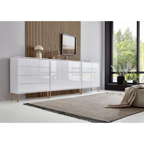 BMG Möbel Sideboard mit Holzfüße »Mailand Set 7«, grifflos, Korpus weiß matt und weiß lackierte Hochglanzfronten (1/5)