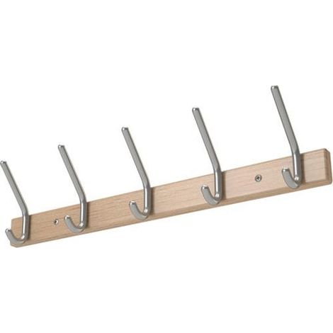 Wandgarderobe Holzprofil Buche 5 Hut-/5 Mantelh.L.700mm Hakenabstand 150mm - WG55601.700 (1/3)