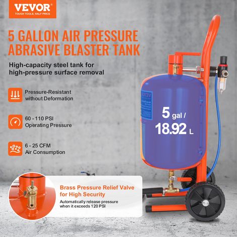 Sableuse Haute Pression 18,92 L Kit de Sablage à Air 60-110 PSI Réservoir de Sablage Abrasif Portable avec 4 Buses en Céramique et… (1/5)