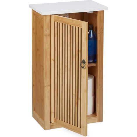 Relaxdays – Armoire murale de salle de bain – Dimensions HxLxP : 60x34,5x21 cm – En bambou et MDF – Étagère réglable à 3 niveaux – Porte avec fermeture magnétique