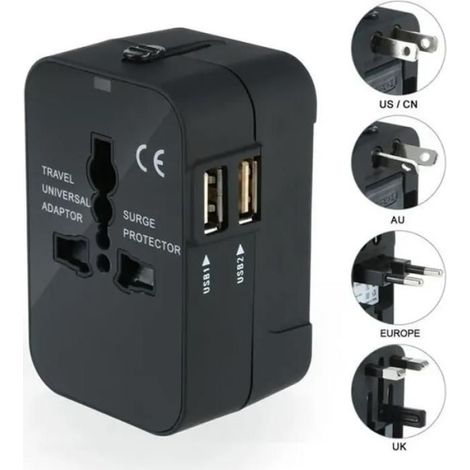 Chargeur Adaptateur Voyage Universel - US EU UK AU - 2 Ports USB - Pour Smartphone Tablette Appareil Photo - 1 Pièce (1/4)