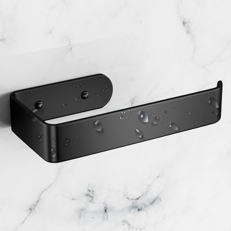 15.5 cm wall-mounted toilet paper holder in black and matt aluminium, drilled holes with fixing screws, bathroom dispenser (1/5)