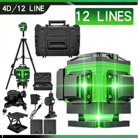 Niveau laser 12 lignes - Lumière verte, autonivellement à 360°, outil laser à réticule 4D, avec trépied, outil de construction professionnel. (1/5)