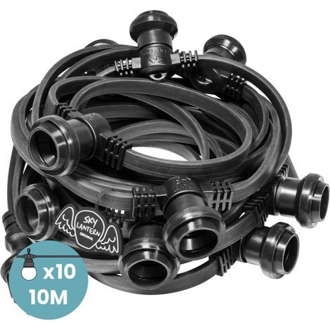 Guirlande Guinguette IP65 10m 10 Douilles Noire Raccordable - Guirlande Lumineuse pour ampoule LED avec 10 Douilles E27 (1 M entre les douilles) - Guirlande Lumineuse Extérieur (1/5)