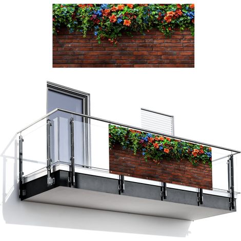 Balcony Privacy Banner Flowers - Wall - Green - Orange 200x90 cm (1/4)