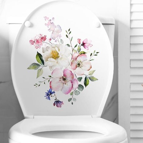 Autocollants muraux pour toilettes, fleurs fraîches et papillons, déco salle de bain, stickers adhésifs auto-collants, 1 lot, résistants à l'humidité. (1/5)