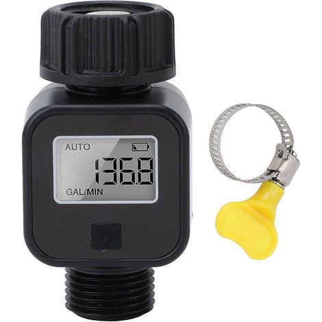 Débitmètre d'eau multifonctionnel numérique avec écran LCD et filetage 3/4 pouce. Mesure la consommation en gallons et en litres. (1/4)