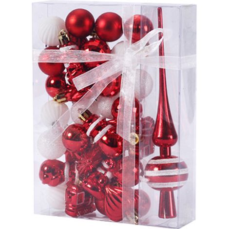 Boule De Noel - 34 Pièces En Plastique Incassable - Décoration Arbre De Noël 180 Cm - Lot Complet (1/5)