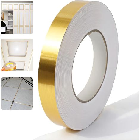 LOLLANDA Autocollants pour carrelage, ruban d'étanchéité, étanche, pour murs, placards et cuisines, 50 m x 0,5 cm, doré (1/5)