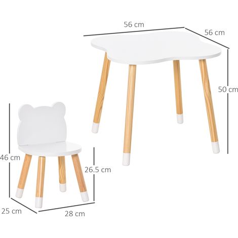 Ensemble table et 2 chaises pour enfants en bois en forme d'ours en peluche, blanc (1/5)