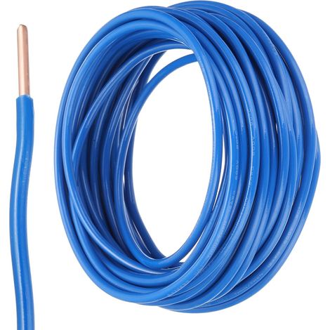 25 Pieds Fil Electrique Isolé Cuivre Solide 14 AWG Câble de Connexion THHN Fil Résidentiel, Industriel, Mise à la Terre, Évaluation Electrique 600 Volts, Bleu (1/5)