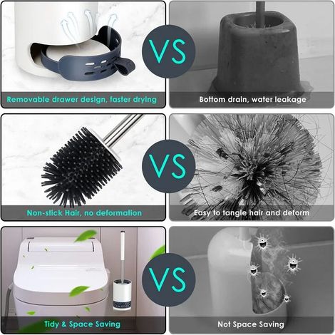 Brosse Wc Silicone Brosse Toilette Avec Support À Séchage Rapide Pincette Cachée Brosse Toilette Silicone Pour Salle Wc (1/3)