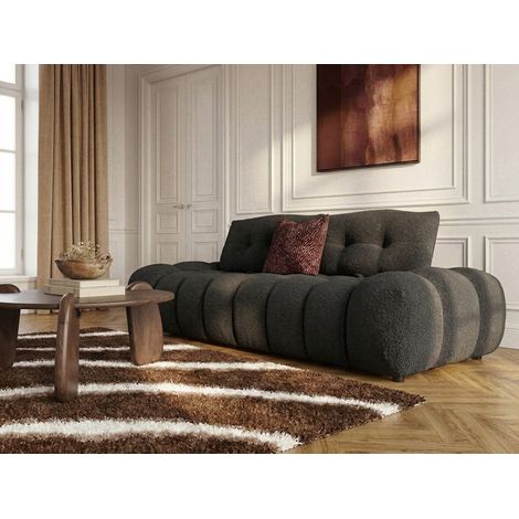 BOBOCHIC - Canapé droit 2 places avec dossier avance recule APOLLON en tissu bouclette Gris foncé (1/5)