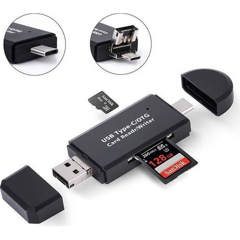 Lecteur de carte mémoire - ZISONIX - RD320 - USB, Micro USB, USB-C - Compatible SD et Micro SD - 4 en 1 (1/4)