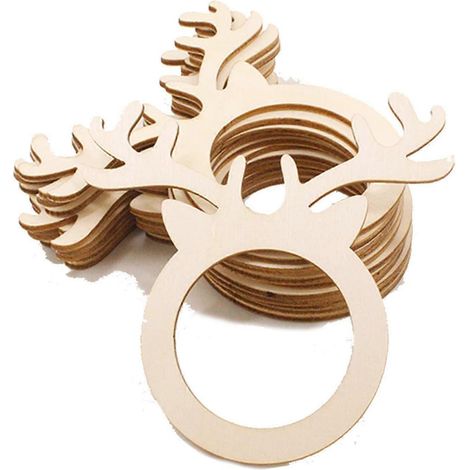 Lot de 20 ronds de serviette en bois en forme de renne, parfaits pour une fête de Noël. (1/5)