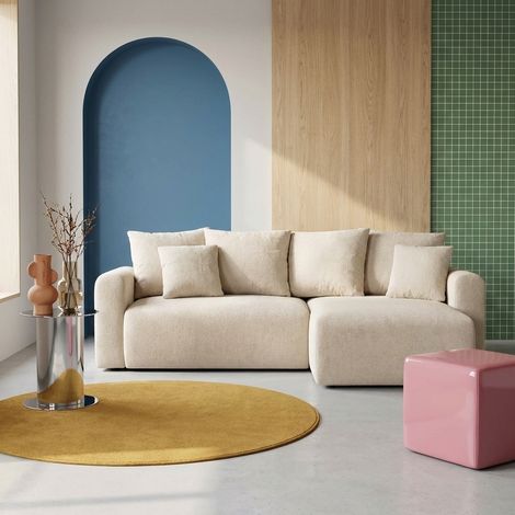 Canapé d'angle convertible réversible 3 places  tissu chenille avec coffre de rangement - Almo Chenille Greige (1/5)