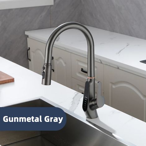 (Gris anthracite) Robinet de cuisine avec affichage numérique de la température, robinet extractible pour évier de cuisine (1/5)