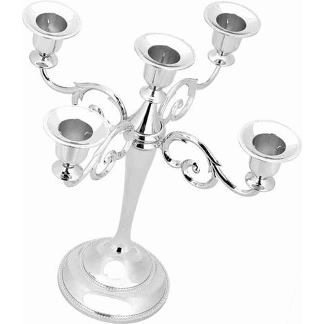 Chandelier Vintage à 5 bras, artisanat en métal, support de bougie, décoration de fête de mariage, de maison, argent (1/4)