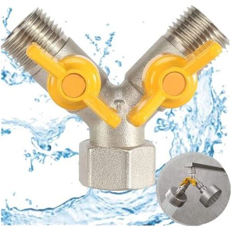 Vanne de commutation 1/2", robinet à trois voies en Y avec vanne d'arrêt, pomme de douche, bras de douche, raccord de bec pour machine à laver (1/5)