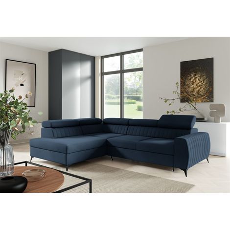 Ecksofa Schlafsofa Sofa TORONTO Stoff Element Blau Ottomane Links (1/4)