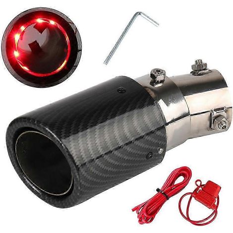 Embouts d'échappement universels en fibre de carbone modifiés pour voiture, avec LED rouge/bleue lumineuse, entrée 63-65 mm. (1/5)
