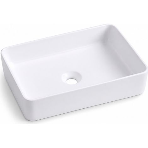 Relaxdays washbasin, 11×50×35 cm, freestanding countertop basin, no tap hole/overflow, ceramic, lotus effect, white (1/5)