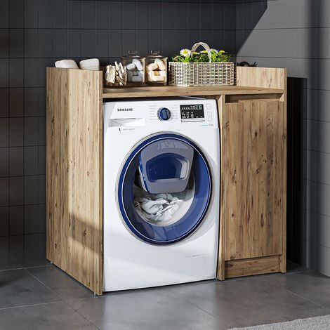 Derin Washing Machine Cabinet with Integrated Side Storage, 100cm - Oak Effect (1/5)