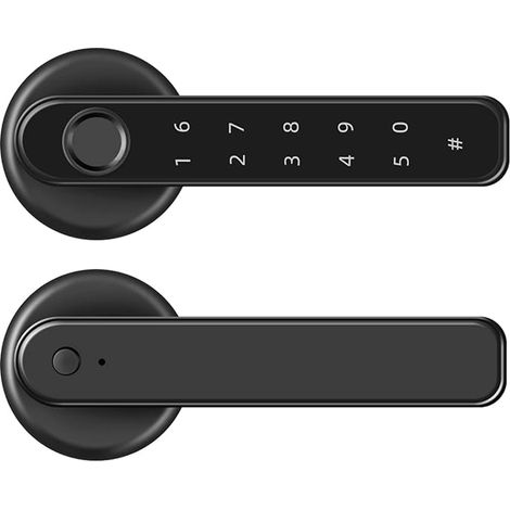 Cerradura de puerta inteligente con huella dactilar sin llave 3 en 1, desbloqueo de palanca inteligente con huella dactilar/teclado/código/llave para casa, hotel, apartamento, etc. (1/5)