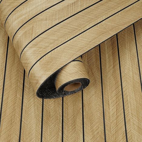 Panneaux Muraux Adhesif 3D Effet Bois Pour Salon Chambre Panneau Mural Decoratif PVC Parement Mural Interieur Panneaux Acoustiques Papier Peint Autocollant Marron Clair 30CM x 500CM (1/5)